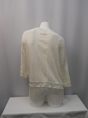 Bolero Shrug Top Womens SIZE L NO BOUNDARIES Ivory Fringed Wrap Kimono Sleeves