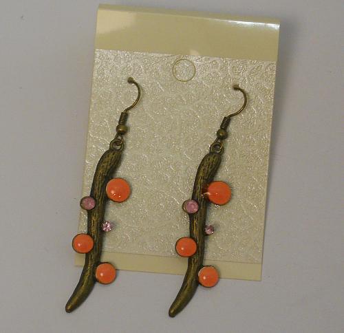Women Earrings Drop Dangle Pink Rhinestones Brassy Gold Tones Hook Fasteners