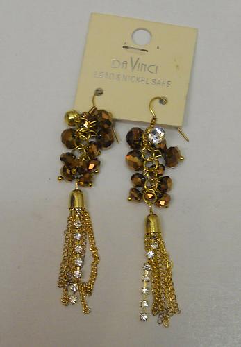 Women Earrings Fashion Drop Dangle Gold Copper Tones DA VINCI Rhinestone Hook