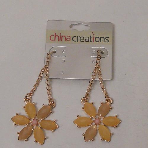 Women Earrings Gold Chains Pink Flowers Fashion Drop Dangle CHINA CREATIONS Hook