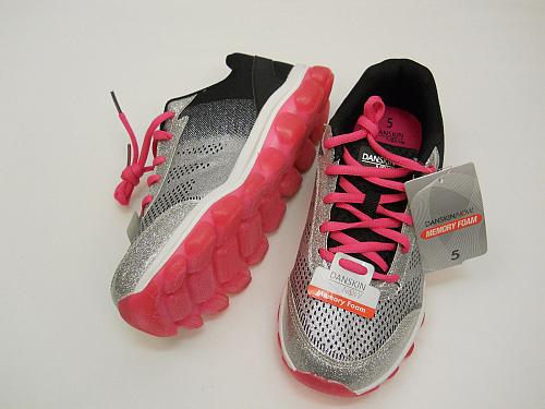 DANSKIN NOW Girls Size 5 Black Pink Glitter Athletic Bubble Shoe Lace Up