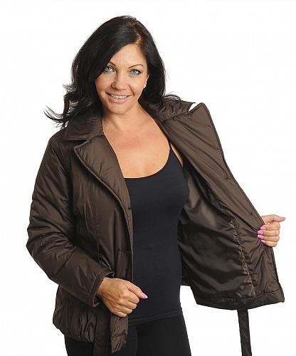 Women Coat Brown Plus Size 1XL 3XL Button Belted Double Collar Pocket Lining