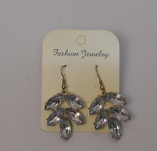 Women Rhinestone Leaf Earrings Drop Dangle Gold Tones Hook Fasteners FASHION