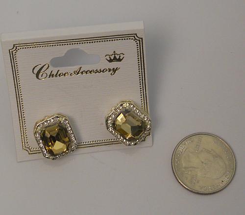 Square Earrings Women Fashion Stud Rhinestones Gold Tones Push Back Fasteners