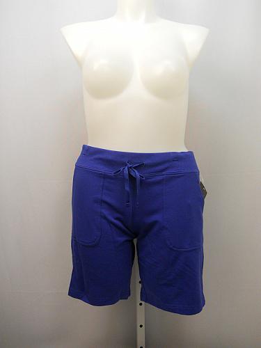 Athletic Bermuda Knit Shorts Womens SIZE L Solid Blue Elastic Waist Inseam 9