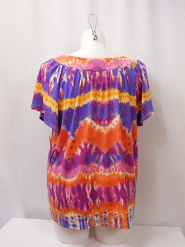 ELEMENTZ Women Knit Top PLUS SIZE 1X Beaded Tie-Dyed Rainbow Color Scoop Neck