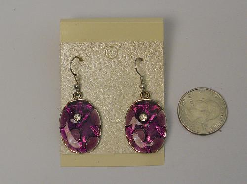 Women Purple Earrings Drop Dangle Rhinestones Silver Tones Hook Fasteners Unbran