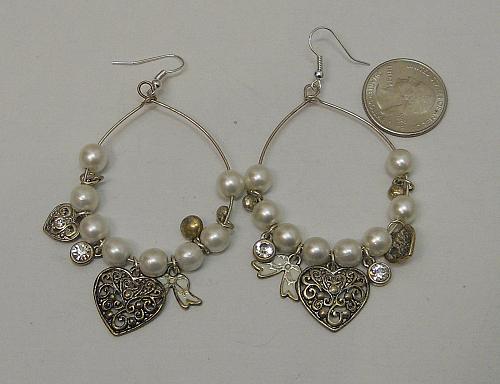 Silver Hearts Women Earrings Rhinestones Beads Fashion Drop Dangle FASHION JEWEL