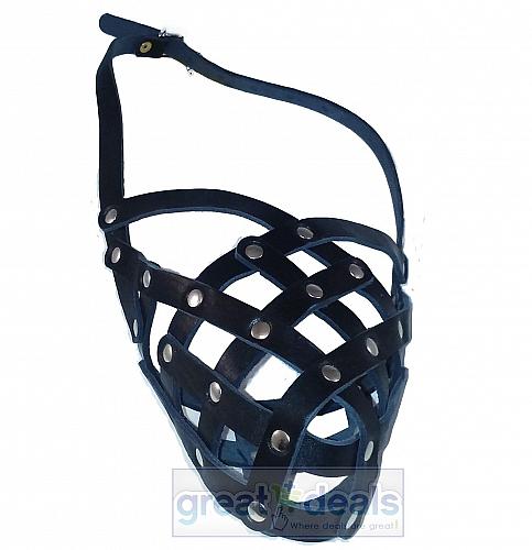 Regolabile Cuoio Museruola Grande Razza Cane Anti-morso Nero o Brown da Collare