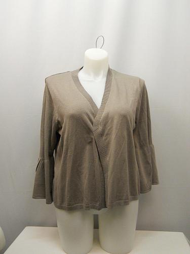 Womens Wrap Cardigan SIZE 2XL Solid Grey Mauve Bell Flounce Sleeves Ribbed Hem