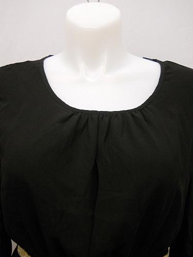 Womens Peplum Top Sheer PLUS SIZE 2XL C.O.C. Scoop Neck Black Chiffon ¾ Sleeves