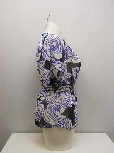 Peplum Top Womens Sheer Wrap VIVA YOU Blue Floral Flutter Sleeves PLUS SIZE 1XL