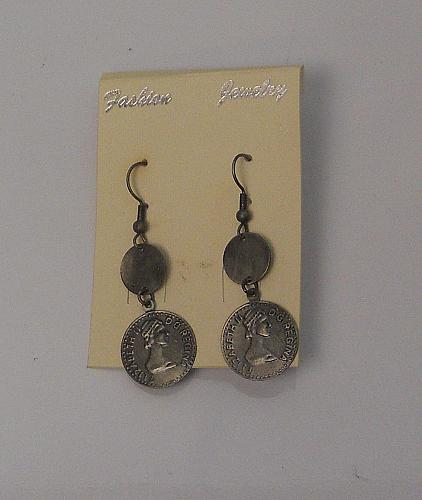 Women Coin Earrings Drop Dangle Silver Tones Hook Fasteners FASHION JEWELRY
