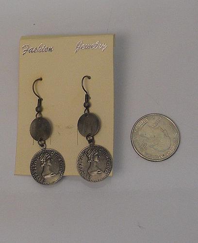Women Coin Earrings Drop Dangle Silver Tones Hook Fasteners FASHION JEWELRY