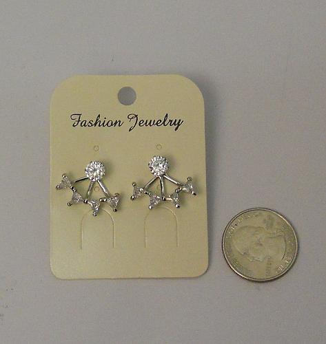 Women Rhinestone Earrings Huggie Silver Tones Fashion Push Back Fasteners