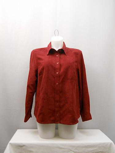 Women Button Shirt PLUS SIZE 2X NORTON MCNAUGHTON Red Faux Suede Long Sleeves