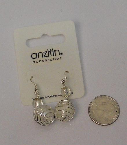 Women Wired Ball Earrings Drop Dangle Silver Tones Hook Fasteners ANZITIN ACCESS