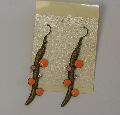 Women Earrings Drop Dangle Pink Rhinestones Brassy Gold Tones Hook Fasteners
