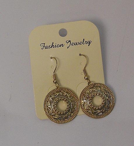 Women Earrings Metal Discs Drop Dangle Gold Tones Hook Fasteners FASHION JEWELRY