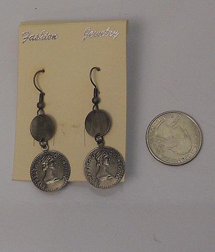 Women Coin Earrings Drop Dangle Silver Tones Hook Fasteners FASHION JEWELRY