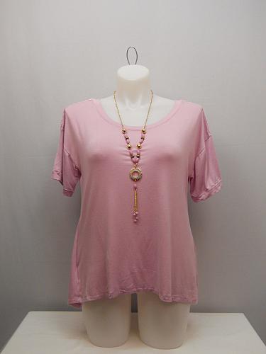 Knit Top Lilac Womens PLUS SIZE 1X 2X Necklace Hi-Lo Split Back Short Sleeves