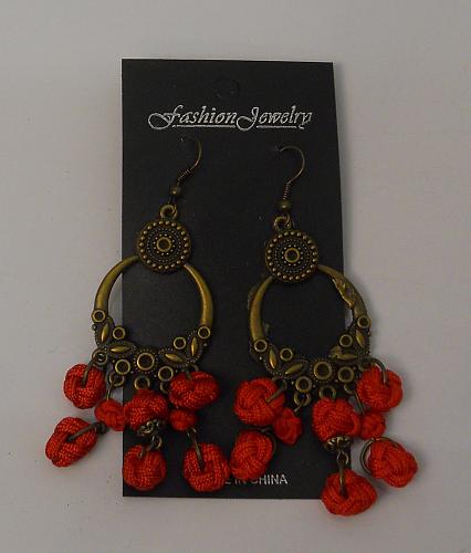 Women Red Monkey Knot Earrings Drop Dangle Gold Tones Hook Fasteners FASHION