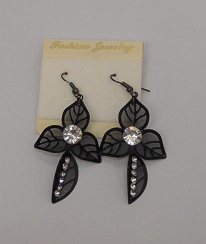 Women Earrings Drop Dangle Fashion Black Leafs Rhinestones Hook Fasteners FASHIO