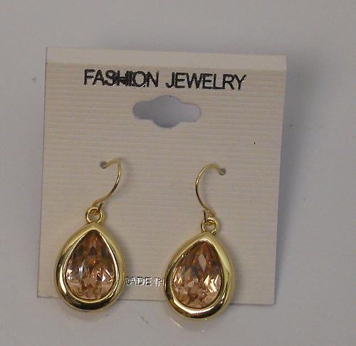 Women Teardrop Earrings Pink Rhinestones Drop Dangle Gold Tones Hook Fasteners