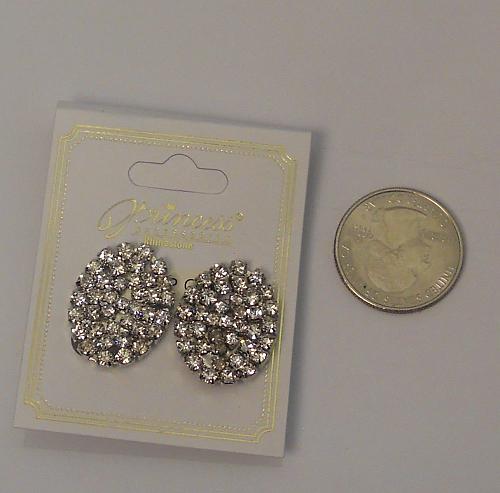 Women Huggies Earrings Rhinestones Silver Tones Clip On PRINCESS ACCESSORIES