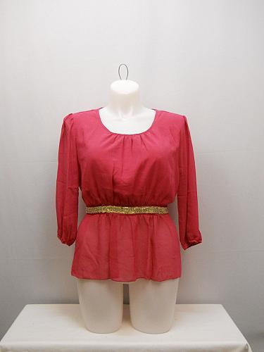 Women Sheer Peplum Top PLUS SIZE 2XL Magenta Chiffon Embellished Waist ¾ Sleeves