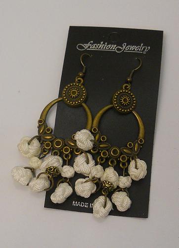 Women White Monkey Knot Earrings Drop Dangle Gold Tones Hook Fasteners FASHION