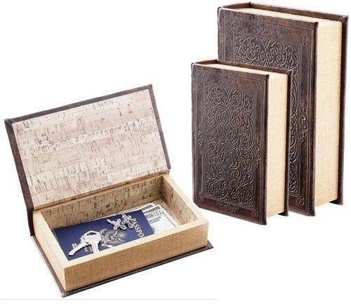 2 Pz. Libro Nascosta Cassaforte di Sicurezza Marrone Finto W/Magnetico Chiusura