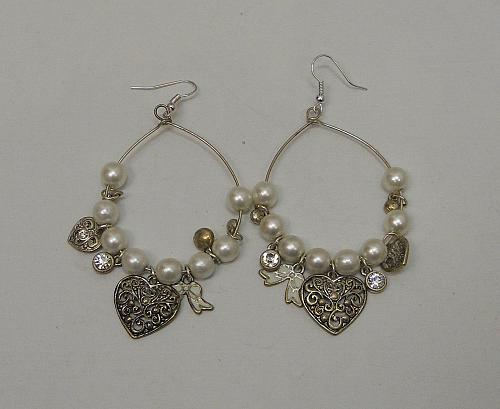 Silver Hearts Women Earrings Rhinestones Beads Fashion Drop Dangle FASHION JEWEL