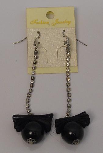 Women Bead Earrings Rhinestones Drop Dangle Silver Tones Hook Fasteners FASHION