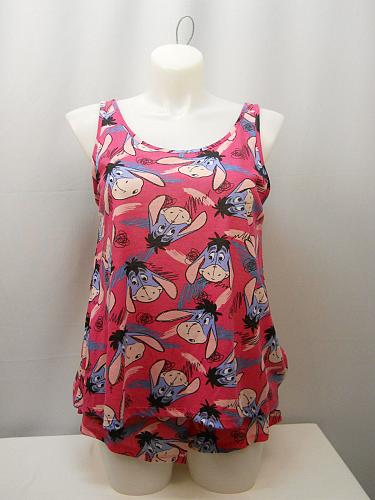 DISNEY EEYORE Women 2 Piece Short Pajama Set SIZE XL Pink Sleeveless Scoop Neck