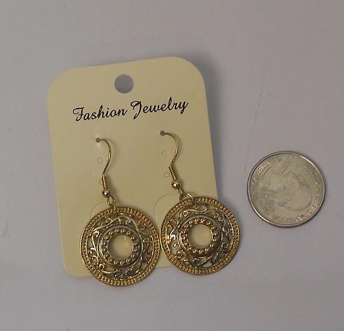 Women Earrings Metal Discs Drop Dangle Gold Tones Hook Fasteners FASHION JEWELRY