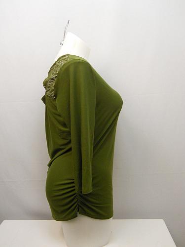 Women Knit Top SIZE 2XL Solid Olive Lace Open Back Scoop Neck ¾ Sleeves Pullover