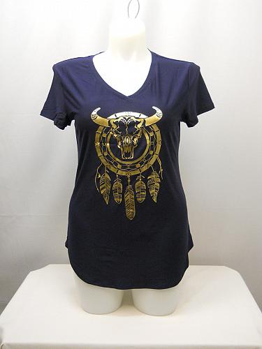 Brushed V-Neck Graphic T-shirt Navy Dreamcatcher Womens Size XL Short Sleeves