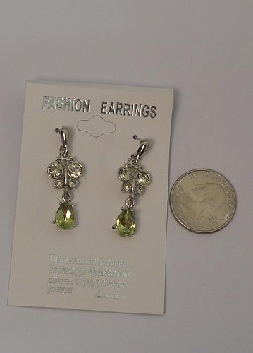 Women Fashion Butterfly Earrings Drop Dangle Green Rhinestones Push Backs Fasten