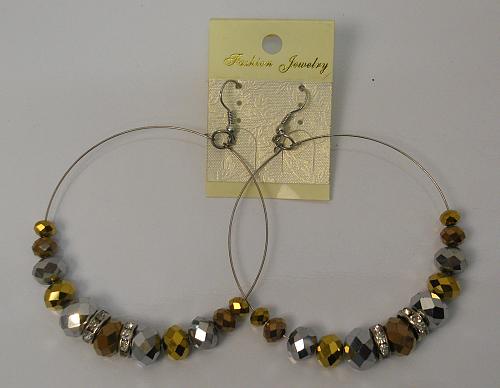 Women Beaded Hoop Earrings Drop Dangle Rhinestones Silver Tones Hook Fasteners