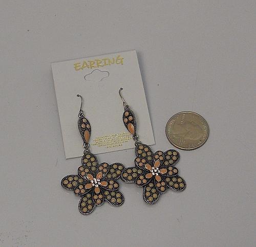 Women Earrings Beaded Flowers Drop Dangle Silver Tones Hook Fasteners FASHION