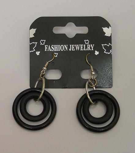 Women Earrings Black Circles Fashion Drop Dangle Silver Tones Hook Fastener FASH