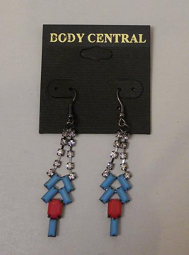 Earrings Women Fashion Drop Dangle Blue Red Rhinestones BODY CENTRAL Hook Fasten