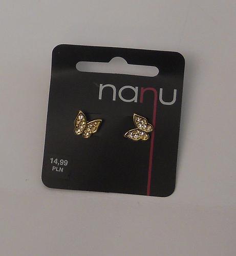 Women Butterfly Stud Earrings Rhinestones Gold Tones Push Back Fasteners FASHION