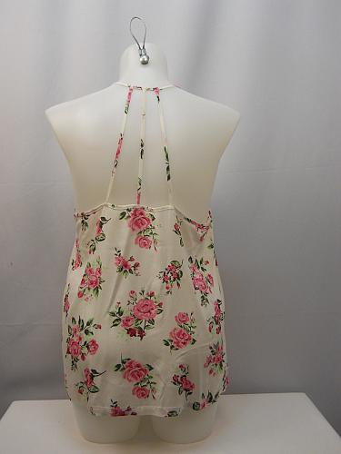 Women Woven Tank Top SIZE 3XL Ivory Floral Print Spaghetti Straps Pullover