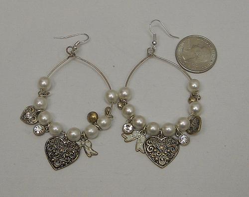 Silver Hearts Women Earrings Rhinestones Beads Fashion Drop Dangle FASHION JEWEL