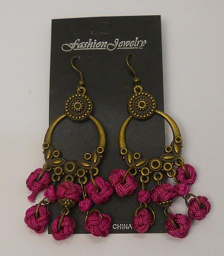 Women Pink Monkey Knot Earrings Drop Dangle Gold Tones Hook Fasteners FASHION