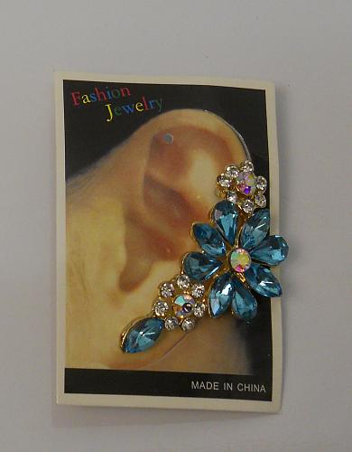 Women Climbers Earrings Blue Rhinestones Gold Tones Push Back FASHION JEWELRY