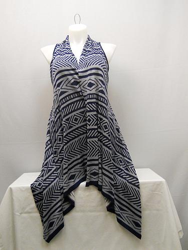 Vest Wrap Scarf Womens SIZE XL COMO VINTAGE Navy Geometric Asymmetrical Hem