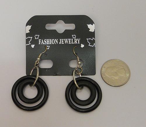 Women Earrings Black Circles Fashion Drop Dangle Silver Tones Hook Fastener FASH